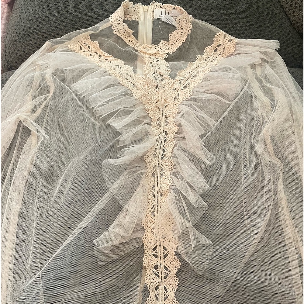 Cream Ruffled Mandarin Collar Blouse